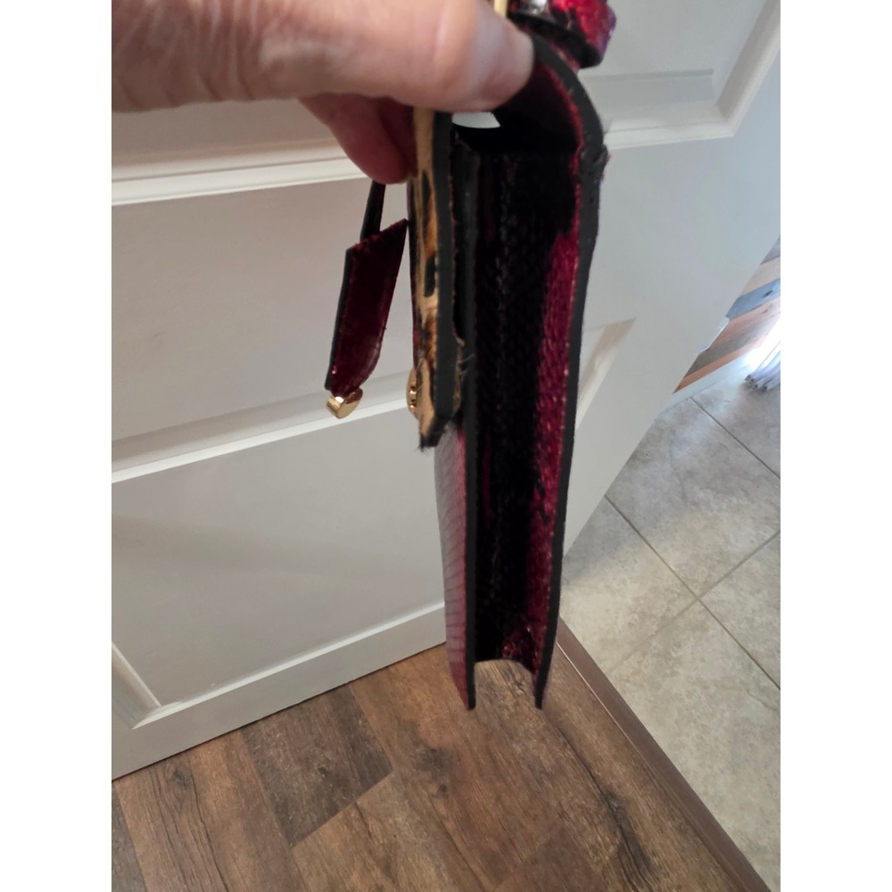 Red Snakeskin and Leopard Calf Hair Crossbody Satchel Bag with Gold Hardware - Picture 5 of 12